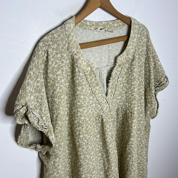 Entro 2X Plus Size Floral Frayed Cotton Gauze Pocket Tunic Top Boho Blouse - Picture 3 of 12